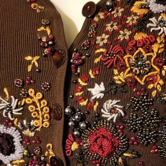 LouLou Beaded Embellished Floral Button Cardigan S - Picture 6 of 8